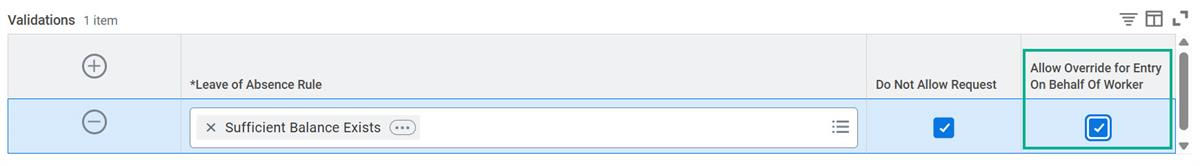 A screenshot of the Allow Override for Entry On Behalf of Worker checkbox as described in the preceding text.