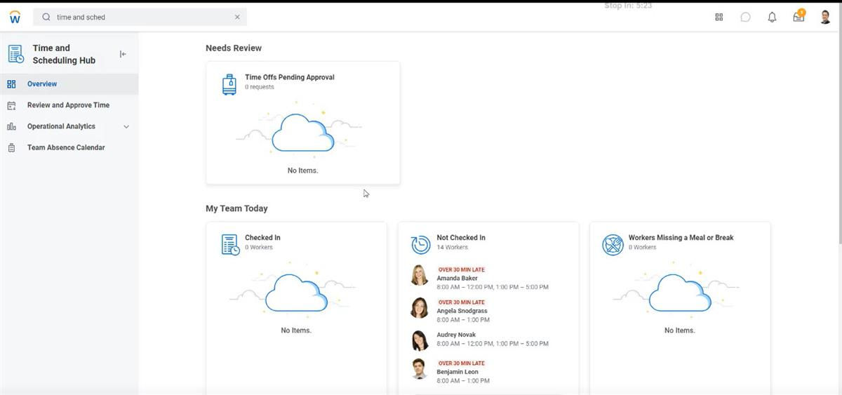 A screenshot of the Time and Scheduling Hub.