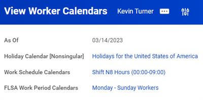 A screenshot of the View Worker Calendars report.