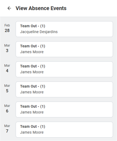 A screenshot of View Absence Events.