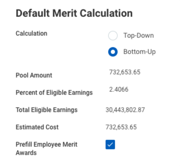 Screenshot of Default Merit Calculation options, as described in the preceding text.