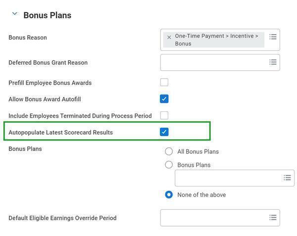 Scorecard profile results with the Autopopulate Latest Scorecard Results check box highlighted.