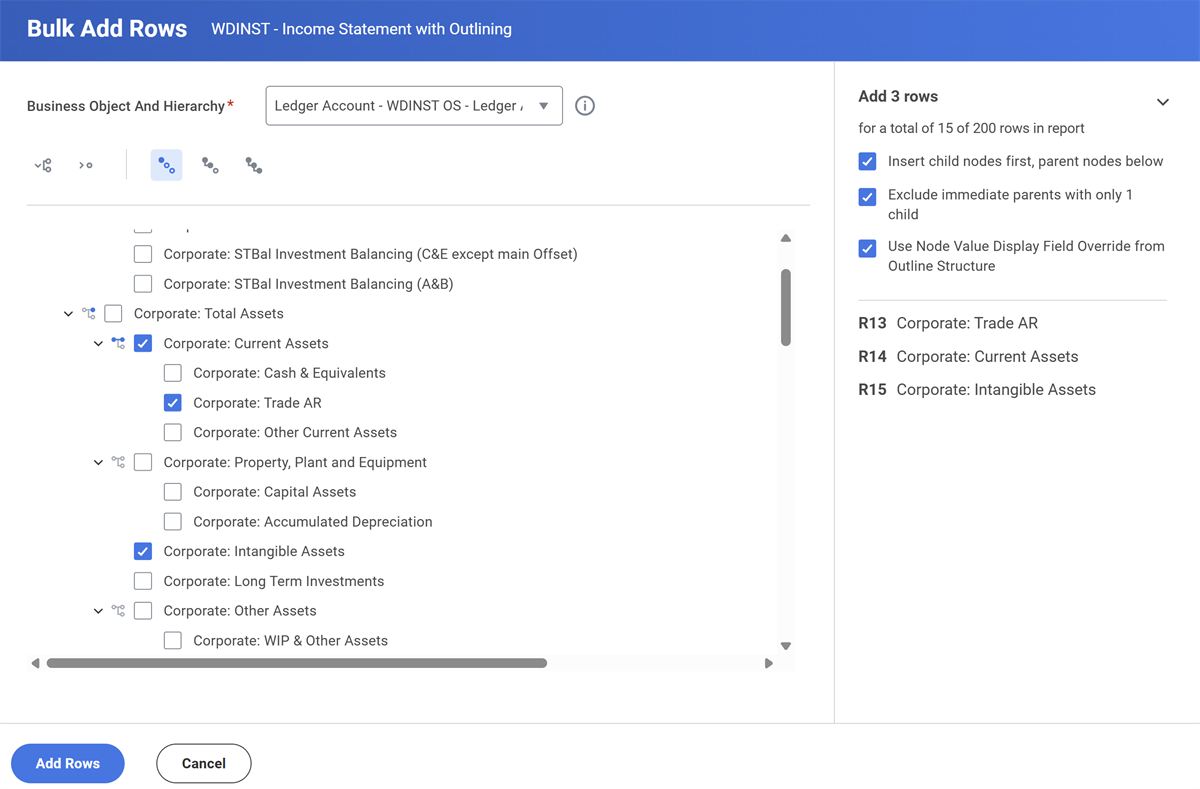 Three nodes highlighted in the side panel of the Bulk Add Rows task.