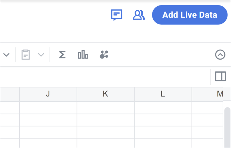 Add Live Data button highlighted in a workbook.