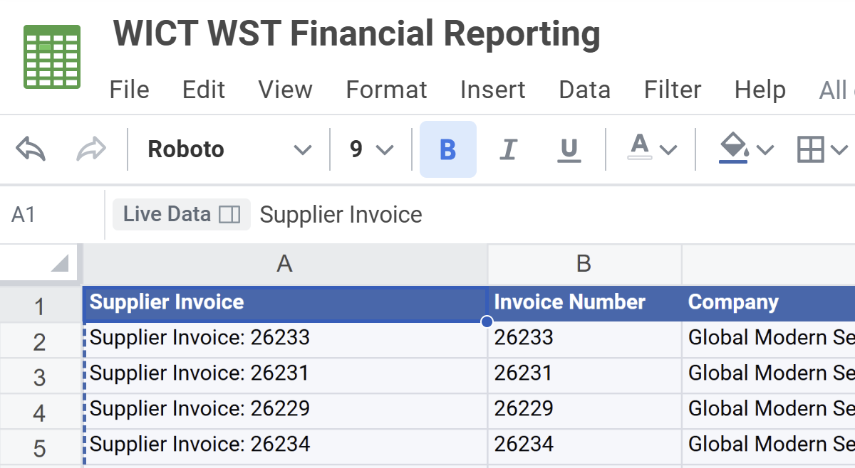 Screenshot of a workbook highlighting the Live Data Details button.