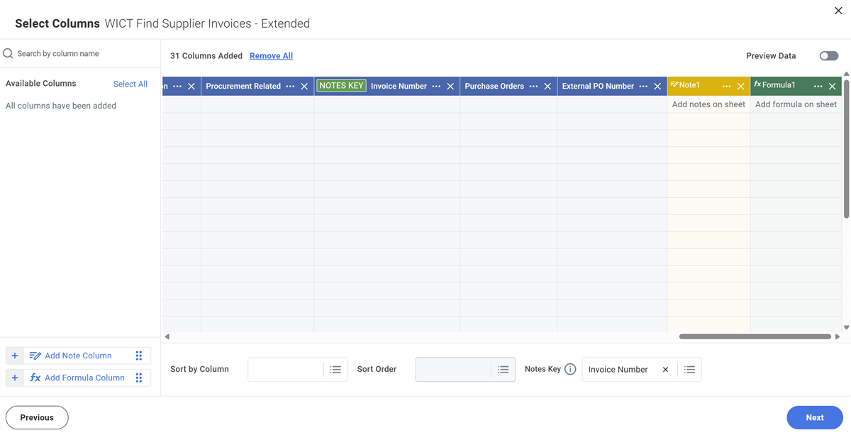 Screenshot of a notes and formulas column.