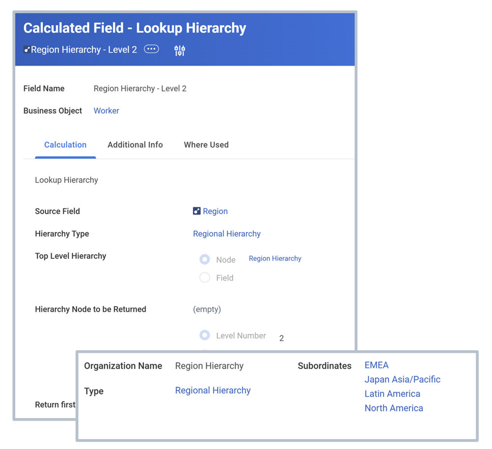 Lookup Hierarchy calculated field definition that relies on Regional Hierarchy as the Hierarchy Type.
