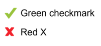 Green checkmark and Red X icons