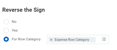 Screenshot showing the Reverse the Sign section with for row category selected as explain in the text in this section.