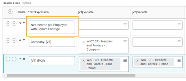 Screenshot showing a header text only text expression.