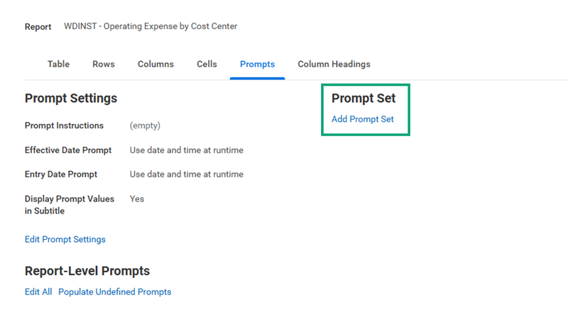 Example of prompt set configuration on the Prompts tab with the Prompt Set section highlighted.