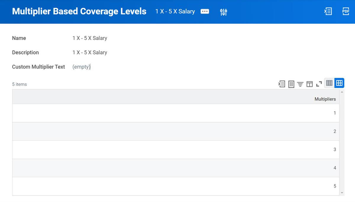 Screenshot of a multiplier based coverage level, as described in the preceding text.