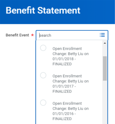 A screenshot of the View Benefit Statement task.