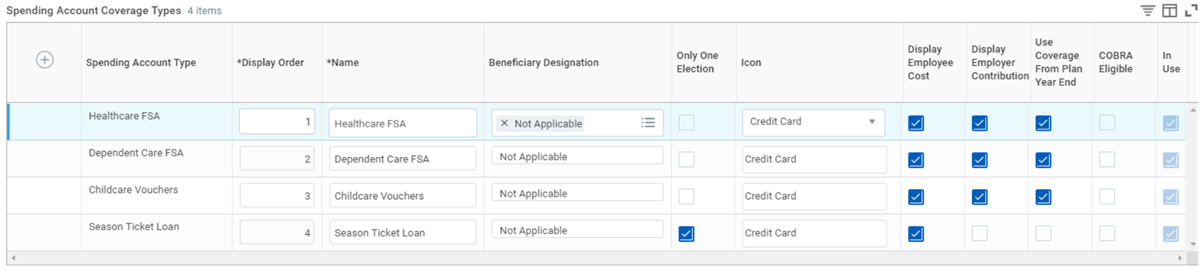 Screenshot of the Maintain Benefit Coverage Types task, as described in the subsequent text.