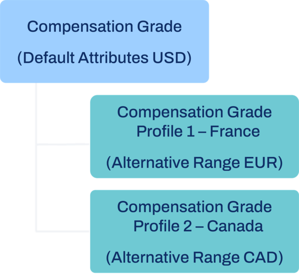 A diagram of the relationship between a Compensation Grade and Grade Profiles as described in the preceding text.