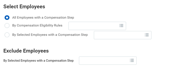 A screenshot of the Employee Compensation Step
Progression report prompts.