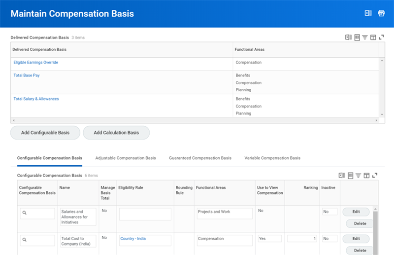 A screenshot of the Maintain Compensation Basis page as described in the preceding text.