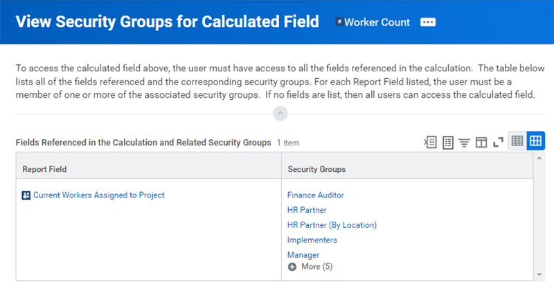 View Security Groups for Calculated Field report.
