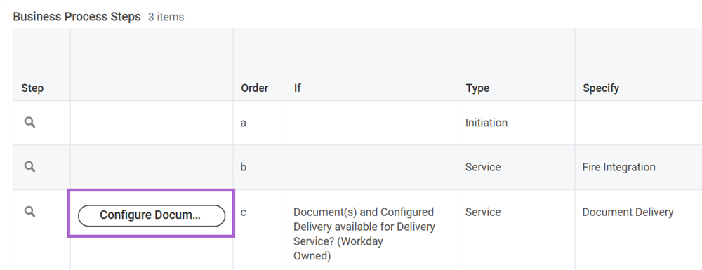 The Configure Document Delivery button in a business process step.