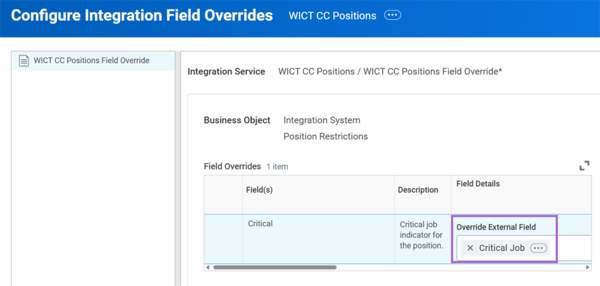 Overriding the Critical Job field from the Configure Integration Field Overrides page.
