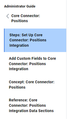 The Steps: Set Up Core Connector: Position Integration page in the Administrator Guide.