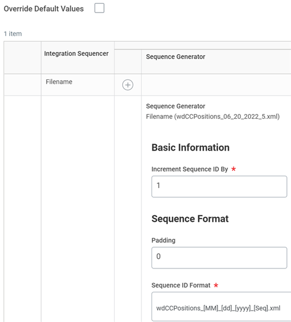 A sequence generator's basic information and sequence format options.