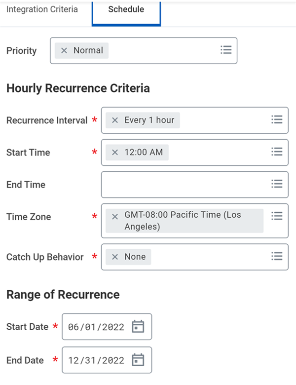 The options to schedule an integration as described in the preceding text.