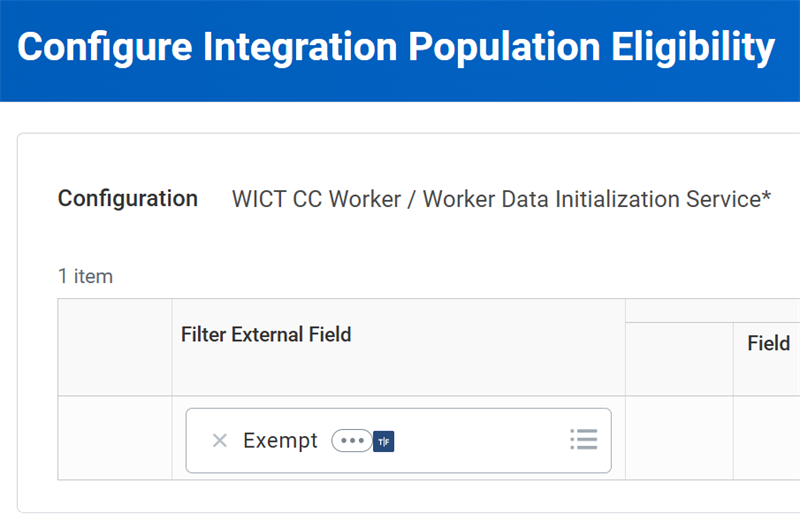 The Filter External Field from the Configure Integration Population Eligibility page.