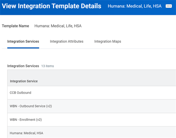 The View Integration Template Details showing Integration services, attributes, and maps.