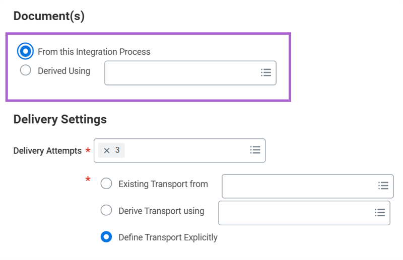 The Document(s) section with the option to choose the document source.