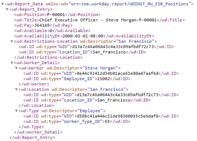 Workday XML sample with WIDs and reference IDs.