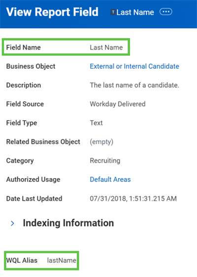 Getting a field alias using the View Report Field task which is gotten to via the Business Object Details report.