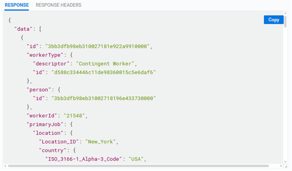 An API response from a REST call. This is apparently worker details.