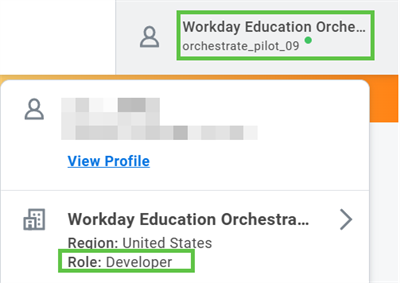 This picture depicts the current company and role for the user that is logged into the Developer Site.