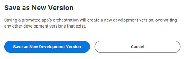 After you have promoted an app, you will probably make changes. On saving your changes to App Hub, you will be prompted asking you if you want to save a new development version or cancel.