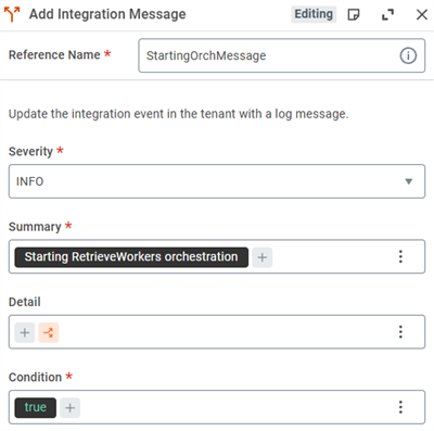 A complete Add Integration Message step.