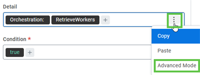 Shows how to convert from pill mode to advanced more for an expression.