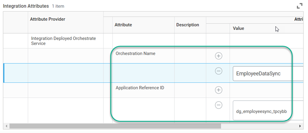 Entering the orchestration name and the application reference ID into the attributes of the integration system.