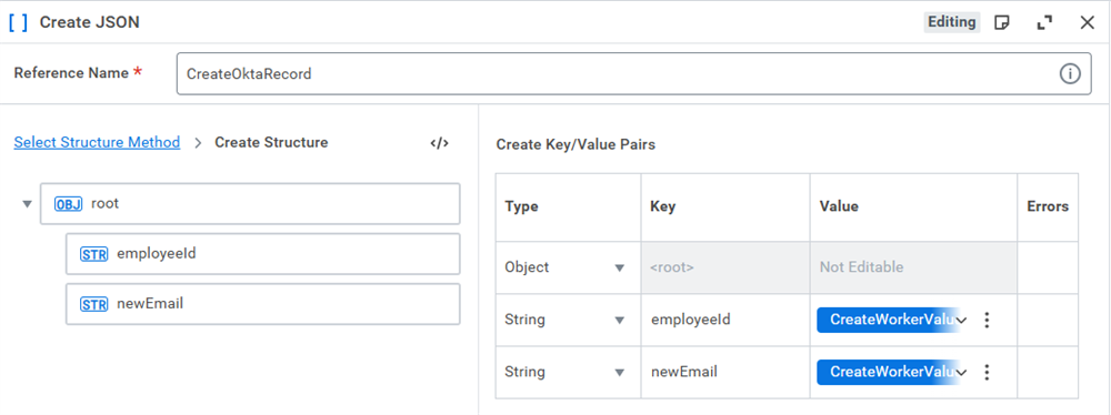 A Create JSON step to convert XML to JSON for the downstream API call.