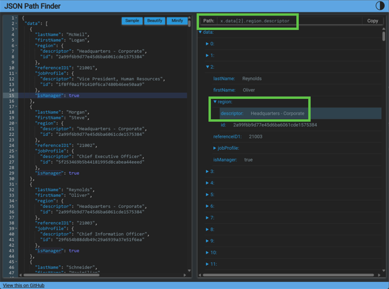This is JSON Path Finder. On a data file you import, you can select any node and this tool will write you JSONPath for you.