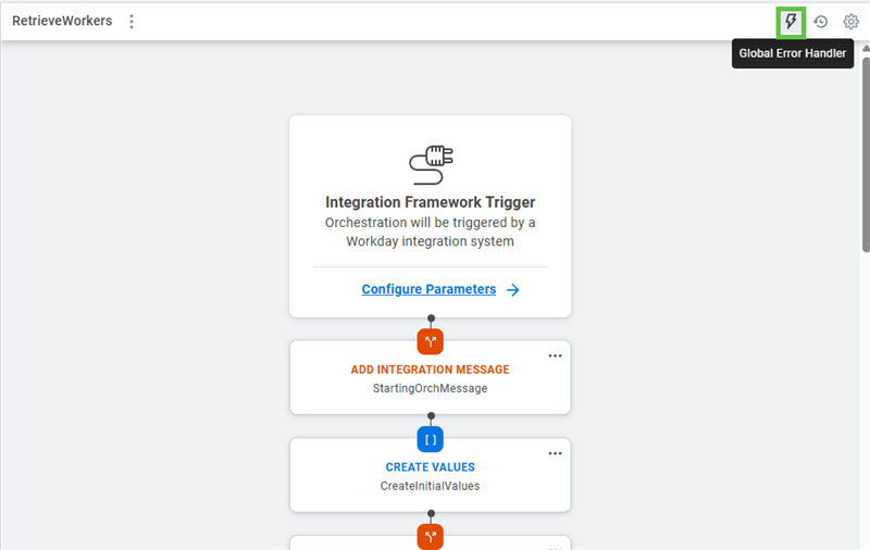 Clicking the icon to add a global error handler.