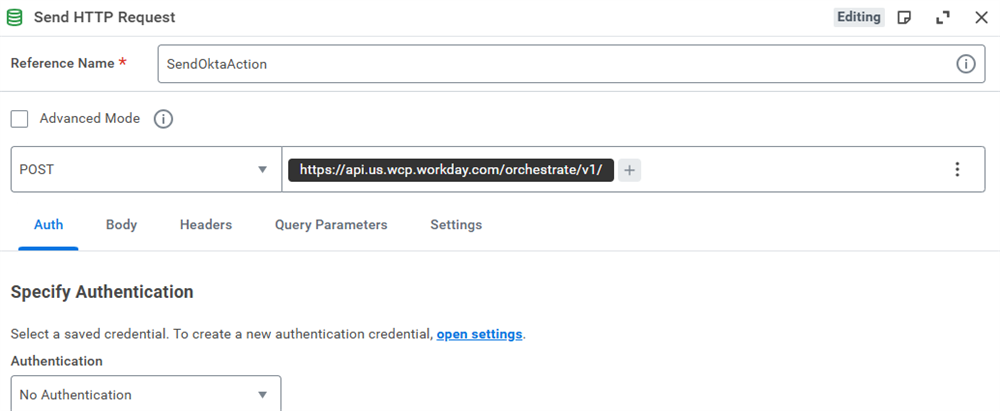 Configuring a Send HTTP Request step to make a call to an external API.