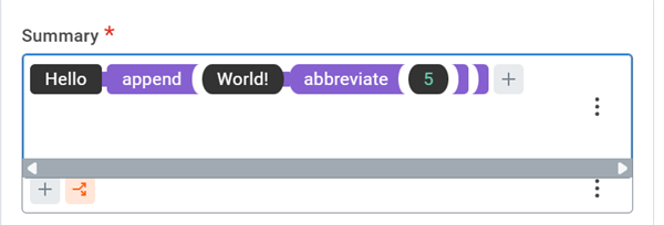 Shows that the abbreviate function is appended to the text/World! argument of the append function.