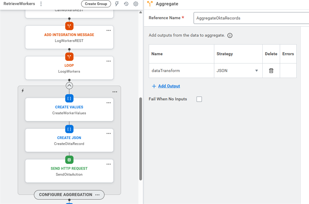 Aggregating our loop data, transforming the data into a JSON structure.
