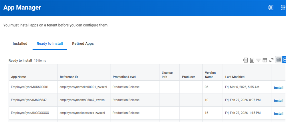 The App Manager is where you go to perform an install after you have promoted your apps. Here we see the Ready to Install tab, but the Installed tab will be important to you as well.