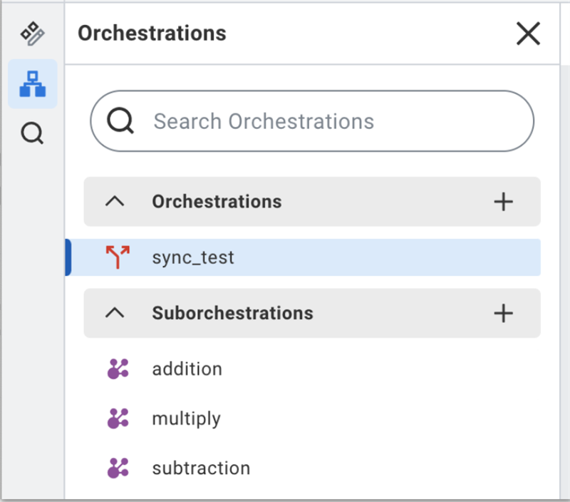 screenshot of orchestrations and suborchestrations panel in orchestrate builder.