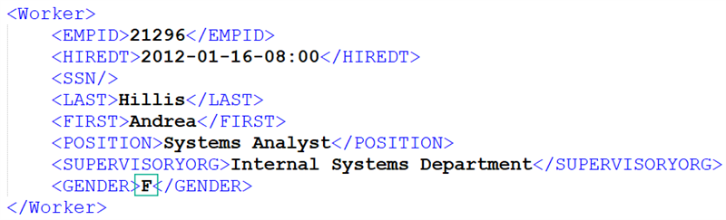A snippet of Worker XML input highlights embedded etv tracking attributes, including severity warnings and gender map conversion markers.