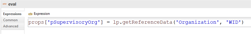The Eval component properties panel displays two expressions that assign name and start date data to variables.