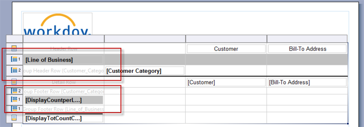 Report output based on user-defined grouping selections.