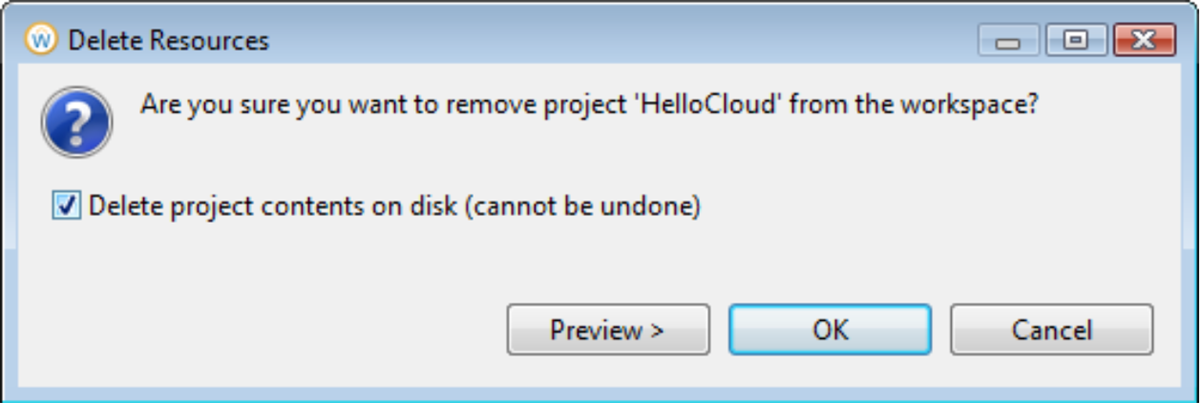 Screenshot of a system message asking the user to confirm if they want to delete project contents.